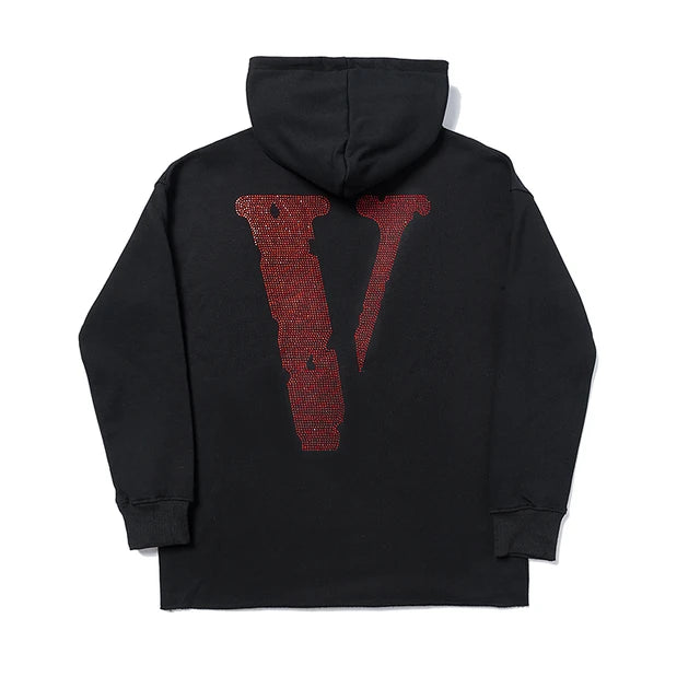 Vlone Staple Red Rhinestone Hoodie Black