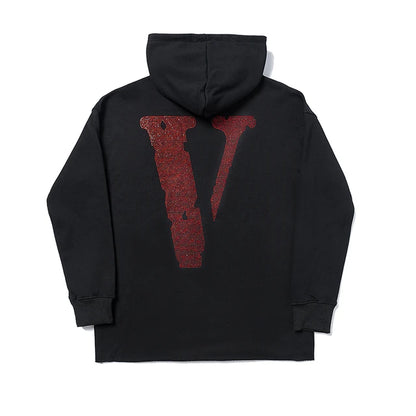 Vlone Staple Red Rhinestone Hoodie Black